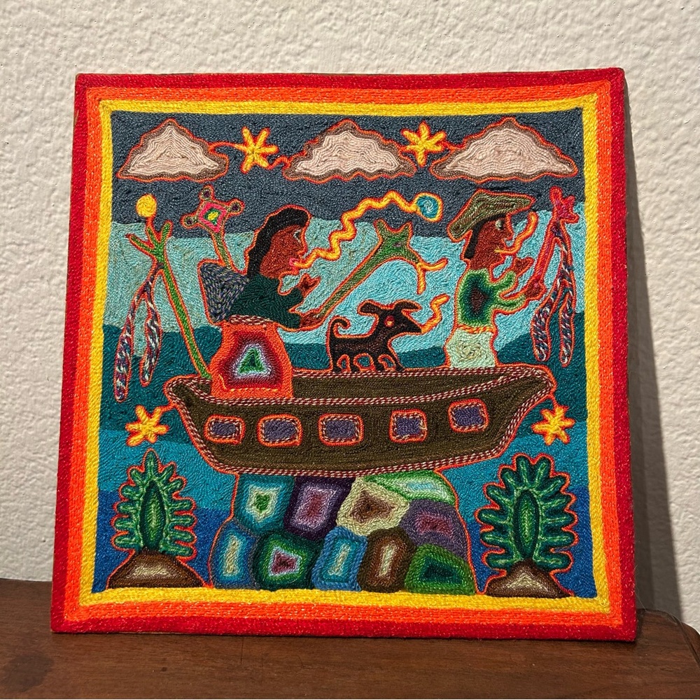 Signed Lourdes Benetiez Huichol Yarn Painting